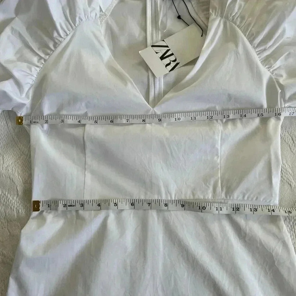NWT Zara Poplin White Mini Dress Balloon Sleeves Zip Close Women’s Size Small - Picture 5 of 14
